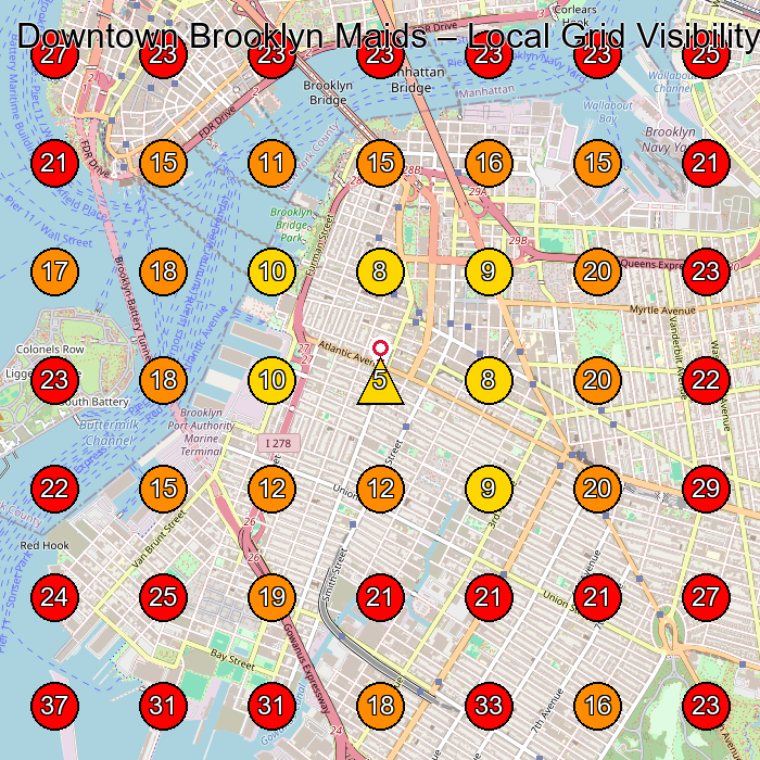 Downtown Brooklyn Maids GeoGrid visibility map for House Cleaning Service in Brooklyn